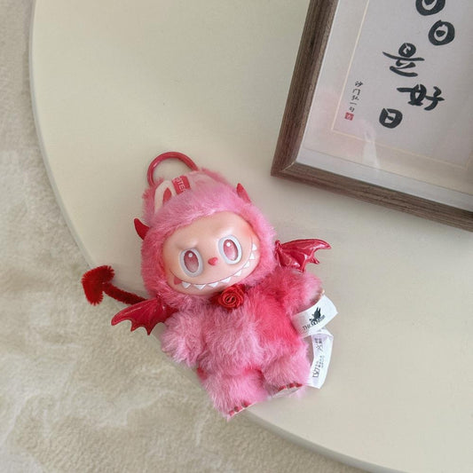 Labubu Plush Keychain Outfit - Red Devil Costume w/ Wings & Tail for Blind Box Doll Clothes