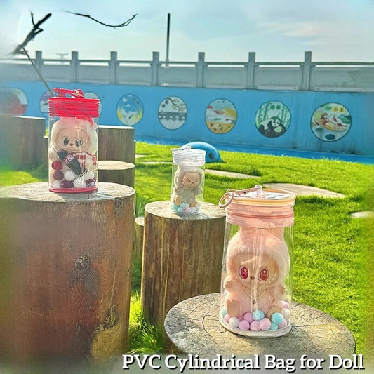 2025 New Clear PVC Can Bag for Pop Mart Blind Box Storage | Dust-Proof Zipper & Detachable Shoulder Strap | Fits Labubu 15-17cm & Molly Collectible Dolls