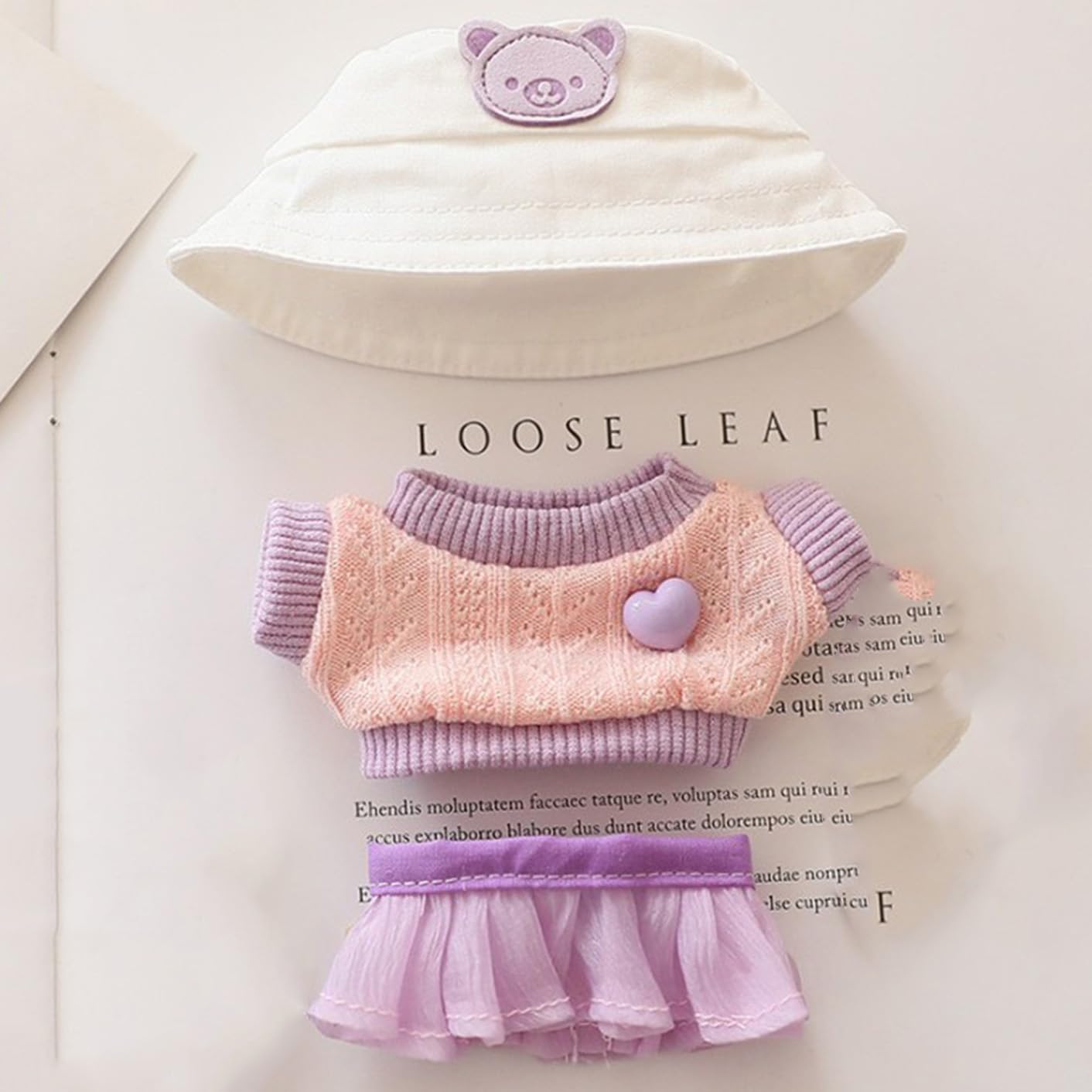 Clothes for 17cm LABUBU Sweater Clothes Accessories(No Doll Only Clothes), Stylish Outfit Suitable for 6.7inch (17cm) Doll Soft Clothing Replacement(WhiteA+hat+Dress)