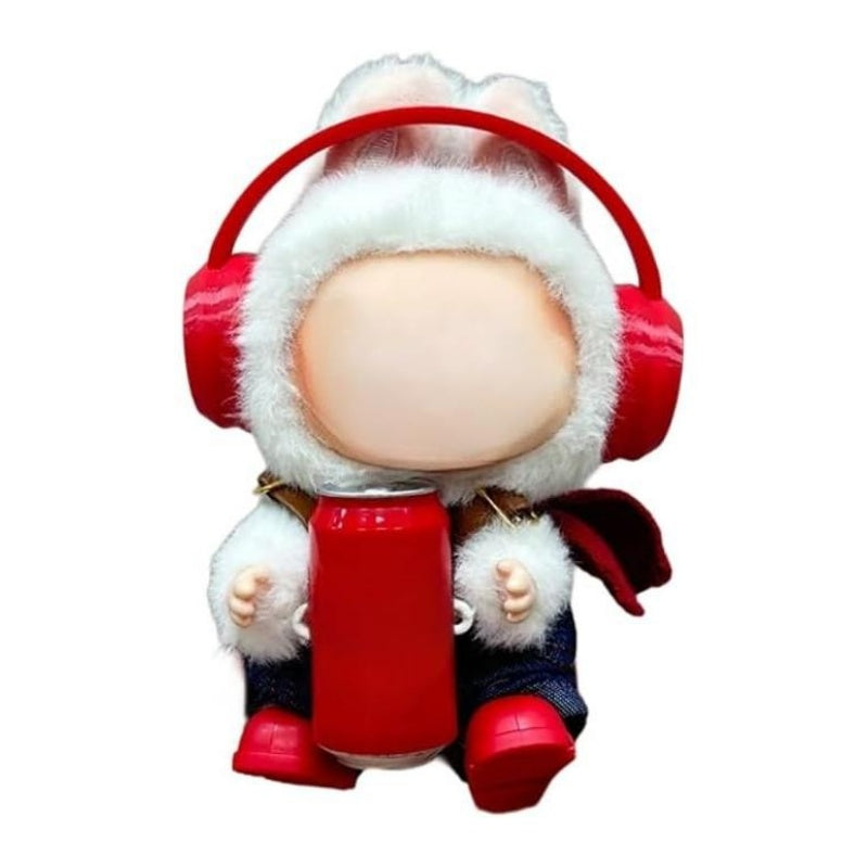 POP MART Labubu Sit-Sit Party Cola Outfit - Red Headphones + Denim Overalls + Red Boots for 17cm Figures (No Doll Included)
