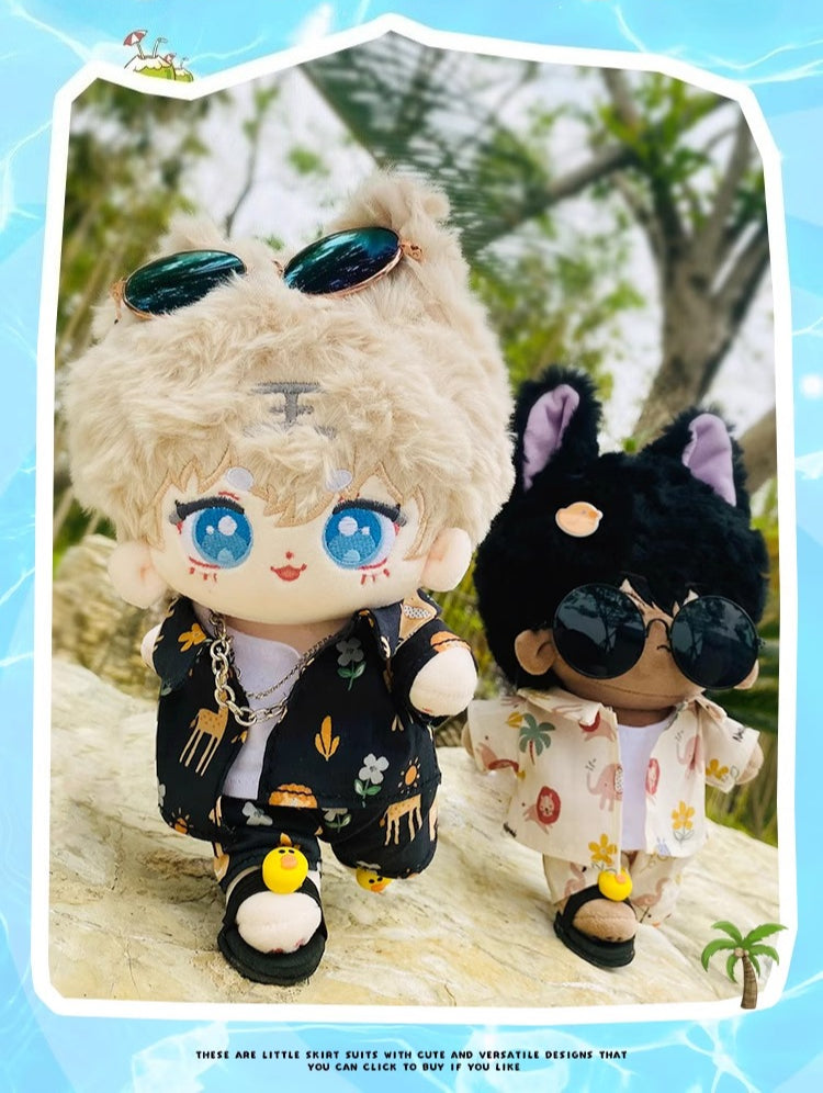 17cm Labubu & 15cm Cotton Doll 5-Piece Beach Outfit Set | Tank Top, Shorts, Jacket, Slippers & Sunglasses