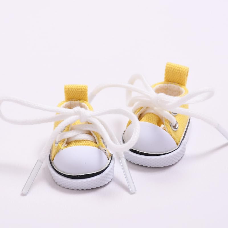 Mini Doll Shoes, 1 Pair Cute Lace Up Canvas Sneakers Compatible for 17cm/15cm Doll Shoes Toy Outfit Accessories(White)