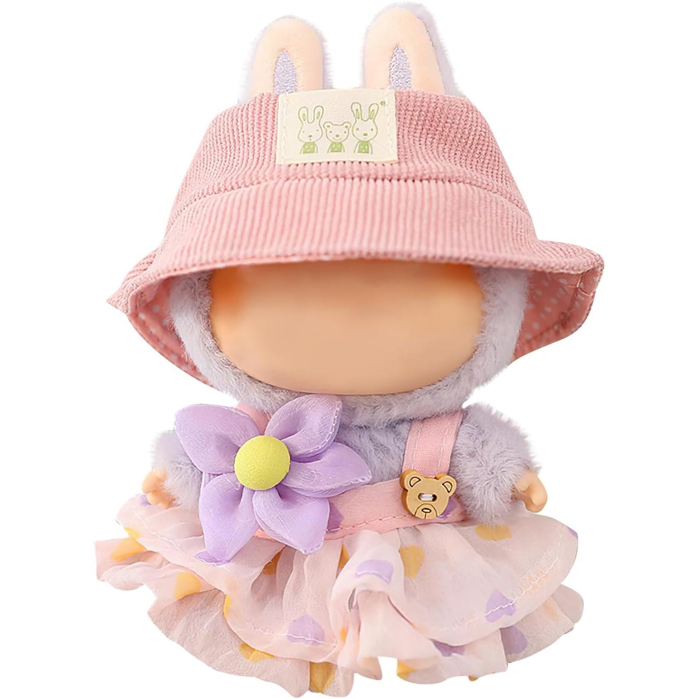 LABUBU CLOTHES, Clothes for Dolls Outfits, Accessories for 17cm Dolls Clothes, Cute Bear Dress + Casual Hat, Stylish Adorable Dolls Clothes Accessories (No Doll) (Green)