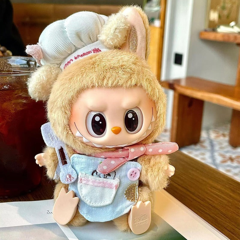 POP MART Labubu Sitting Pose Doll Clothes - Complete Vinyl Outfit Gift Set for 17cm Figures (No Doll Included)