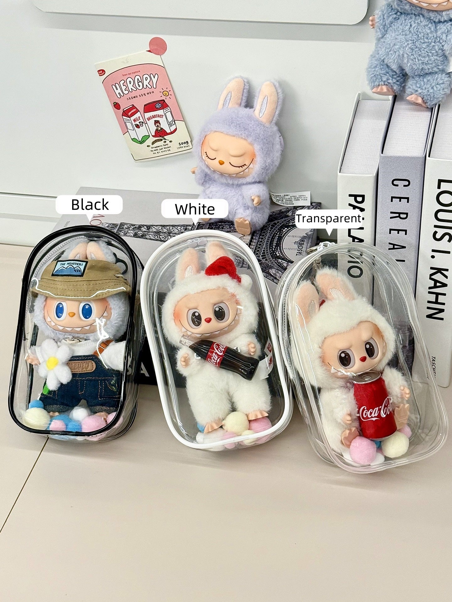 POP MART Labubu Sit-Sit Party Protective Case - Macaron Color Dust Cover + Carry Bag for 17cm Vinyl Figures