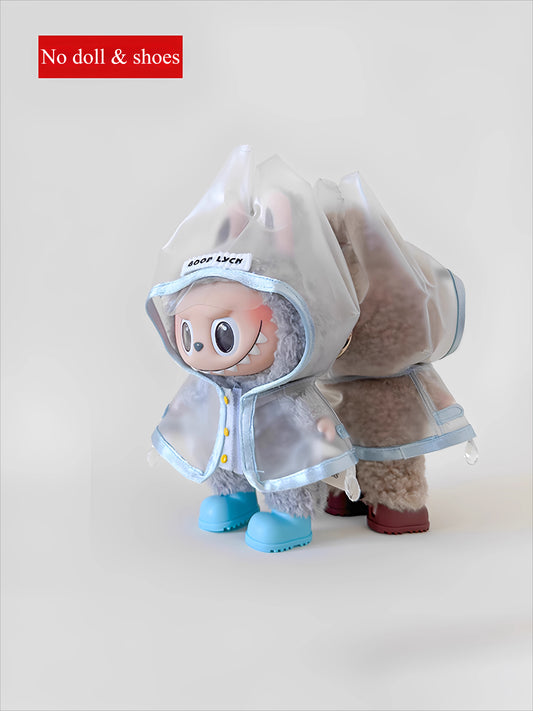 Pop Mart LABUBU Transparent Raincoat Outfit Set - Waterproof Coverall with Matching Boots for 1st/2nd/3rd Gen Vinyl Figures, Complete Protective Costume (17cm)