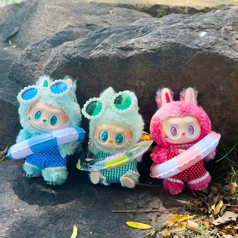 POP MART Labubu Doll Swimsuit Set - Summer Vacation Outfit w/Green Float for Gen 1/2/3 Vinyl Figures 17cm (No Doll Included)
