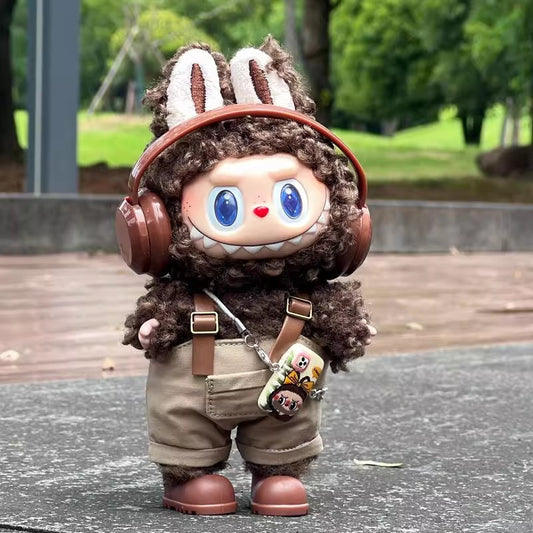 Labubu Series 1/2/3 Outfit - Overalls & Hat Set w/ Phone Strap for Blind Box Doll