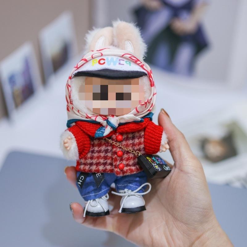 Handmade LABUBU Clothes for G-Dragon Costume for 17cm Plush Doll (No Doll)- Idol Star GD Power Style (RED/BLUE) (Set&Shoes)