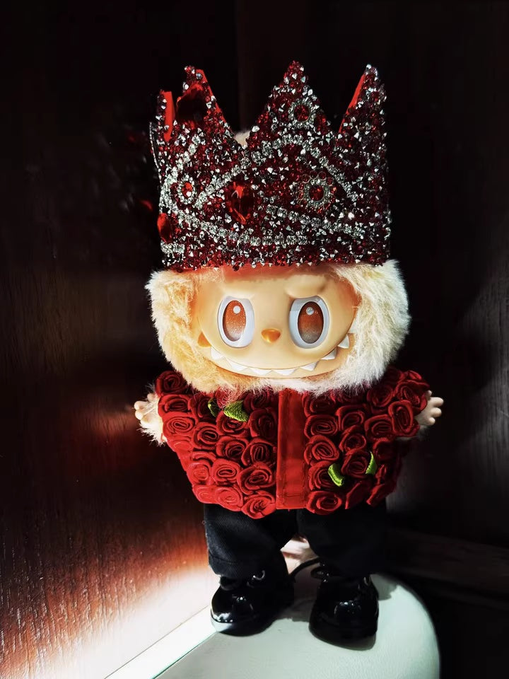 Handmade 17cm Labubu G-Dragon's Concert Red Rose Crown Outfit Set