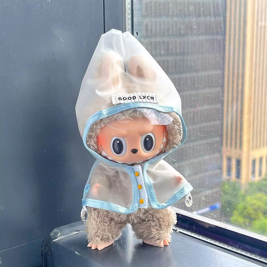 17cm Labubu Cute Clear Minimalist Raincoat Set | Doll Clothes