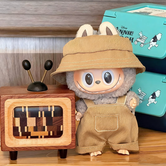17cm Labubu Gen 1-3 Handmade Brown Set | Hat + Overalls | Clothes Only