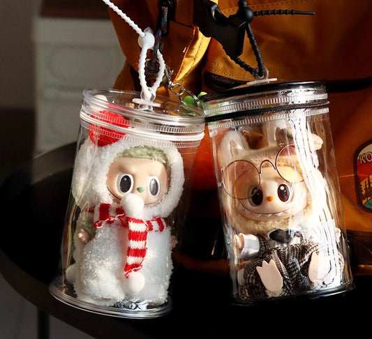 Labubu V1 V2 Vinyl Figure Case - Clear Cylinder Storage & Display Carrier for Doll