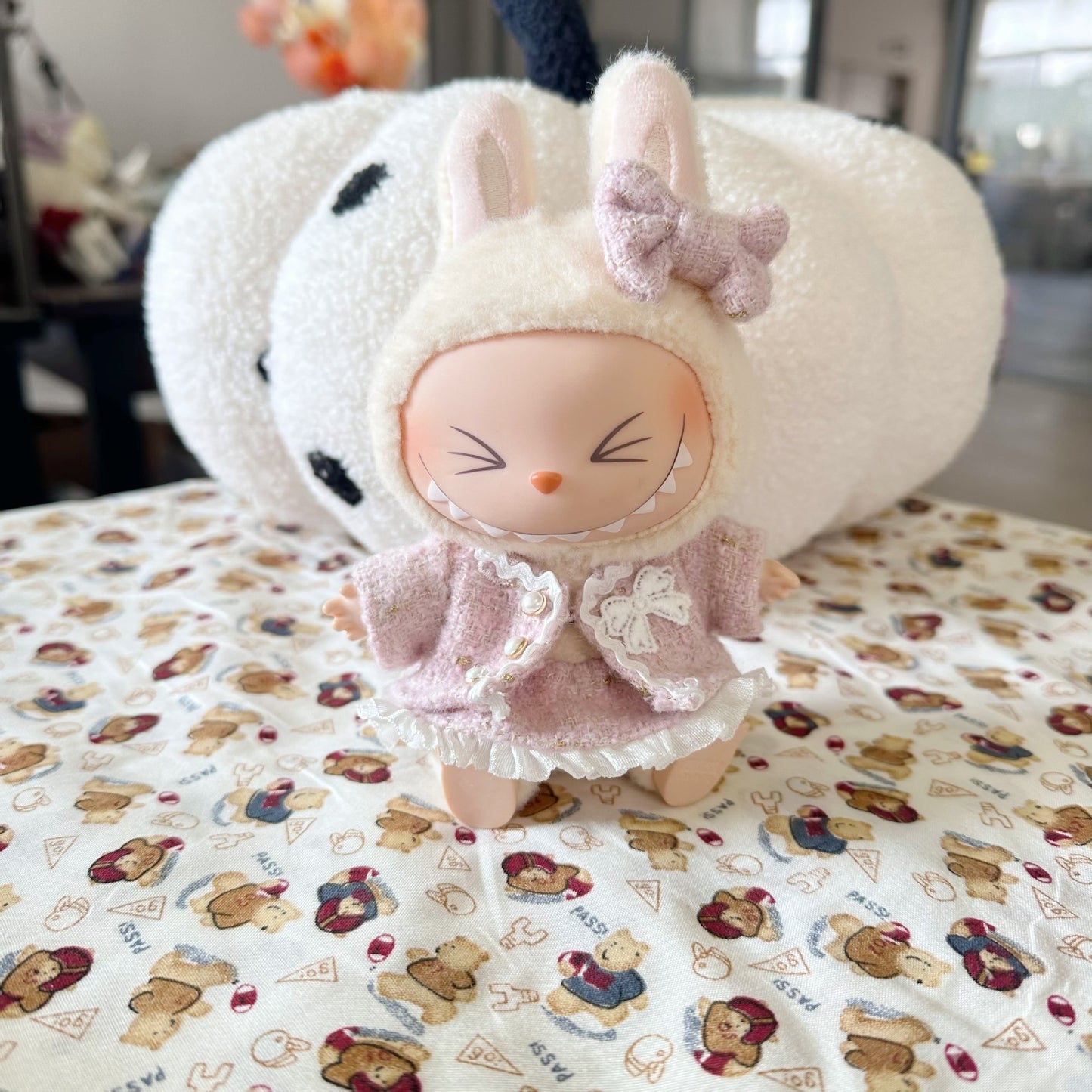POP MART Labubu Gen 2 Doll Clothes - Pink Chanel-Style Dress for 17cm Sitting Pose Figures (No Doll Included) | Luxury Fashion Outfit