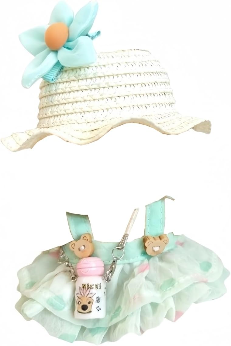 Generic Clothes Compatible with labubu Doll 17&15 cm Dress up Clothing Accessories with Fashion Skirt and hat for Dolls(Green)