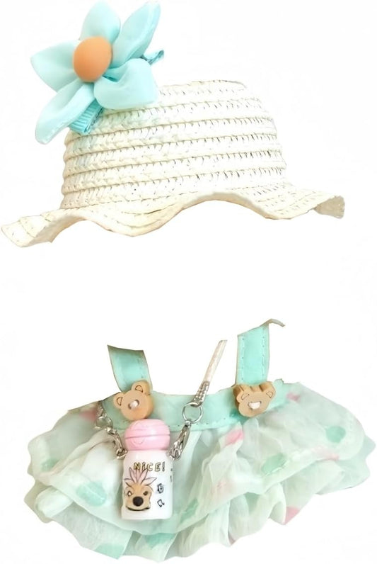Generic Clothes Compatible with labubu Doll 17&15 cm Dress up Clothing Accessories with Fashion Skirt and hat for Dolls(Green)