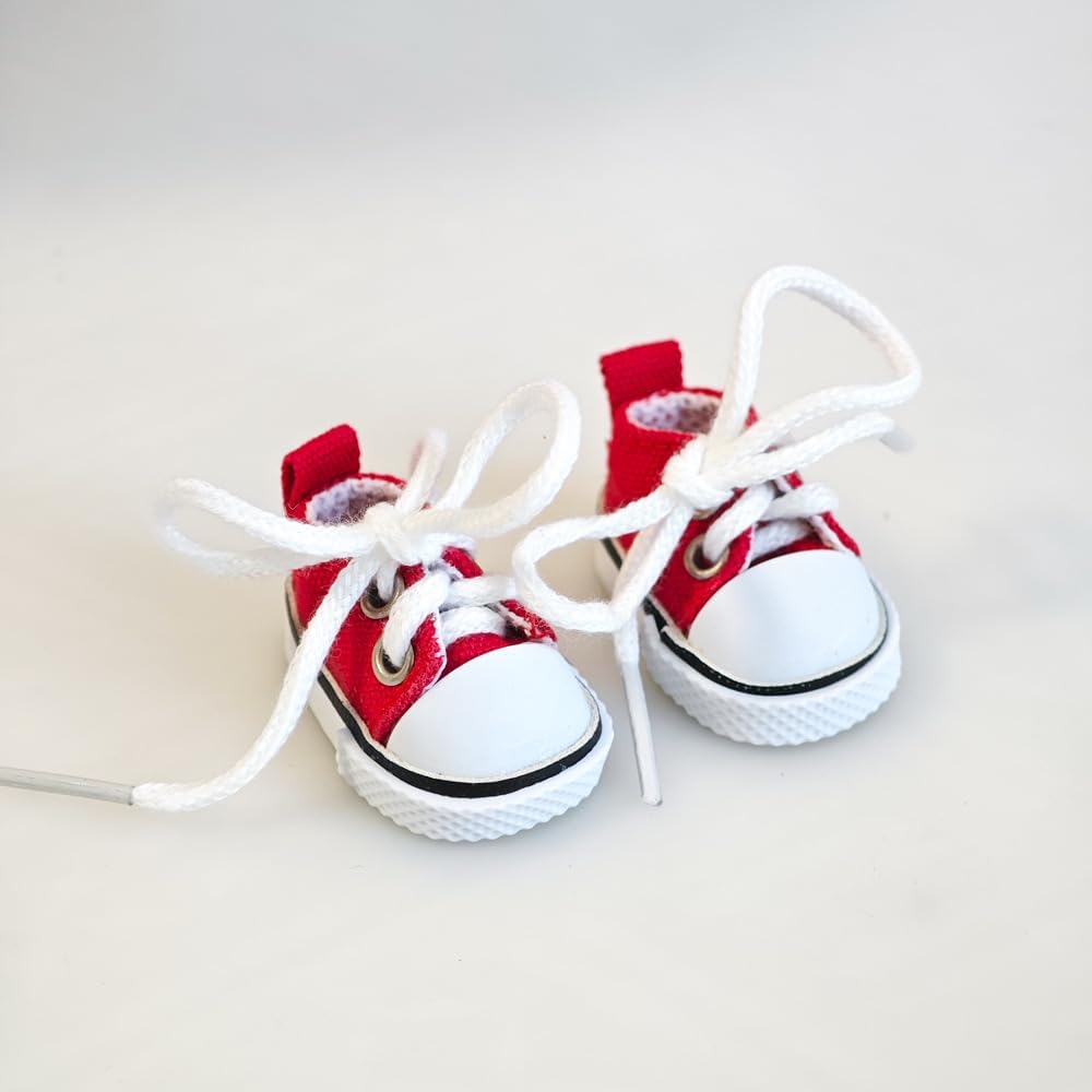 Mini Doll Shoes, 1 Pair Cute Lace Up Canvas Sneakers Compatible for 17cm/15cm Doll Shoes Toy Outfit Accessories(White)