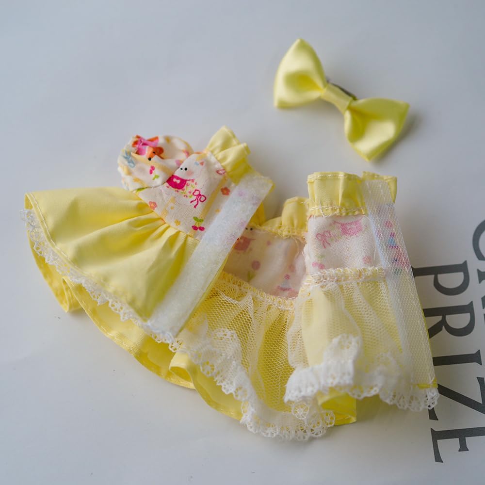 14cm Crybaby Clothes Set, Yellow Dress & Butterfly Hair Clip Set for 14cm Crybaby Accessories Suit, Cute Clothes for Crybaby Dress up with a Unique Style[Doll not Included]