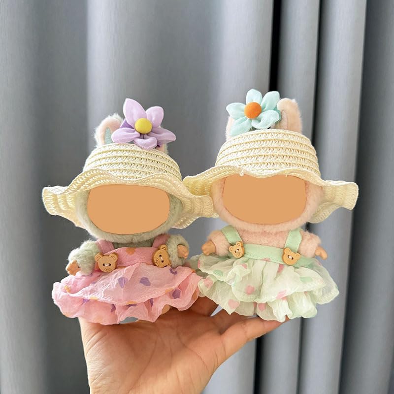 Clothes for Labubu, Dress Outfit Set 3 Pieces Suitable for Labubu Accessories, Dress Up Hats Clothes for Labubu Doll, Compatible with 15cm & 17cm Labubu(No Doll Included) (Green)