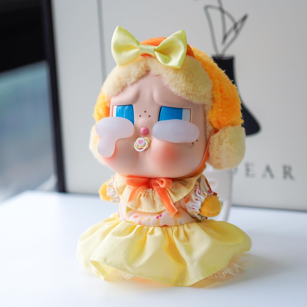 14cm Crybaby Clothes Set, Yellow Dress & Butterfly Hair Clip Set for 14cm Crybaby Accessories Suit, Cute Clothes for Crybaby Dress up with a Unique Style[Doll not Included]