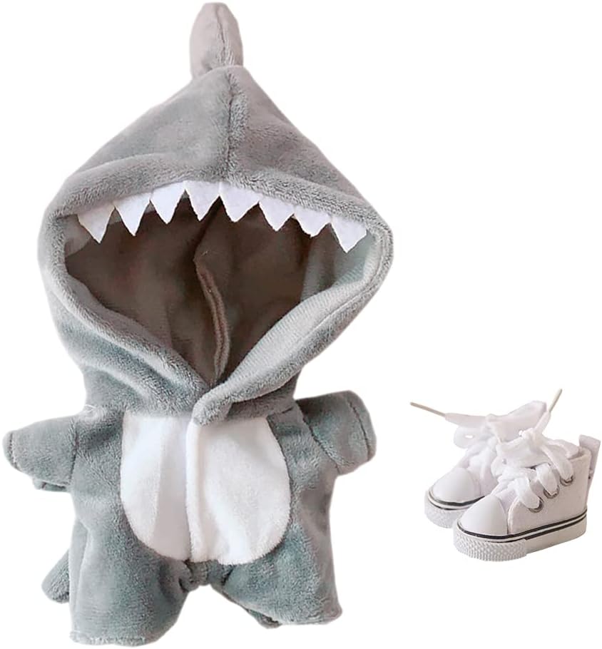 Shark Clothes 17cm(6.7in) Plush Doll Clothes Onesies + Shoe 2-Piece Set Gray Pajamas (Gray)
