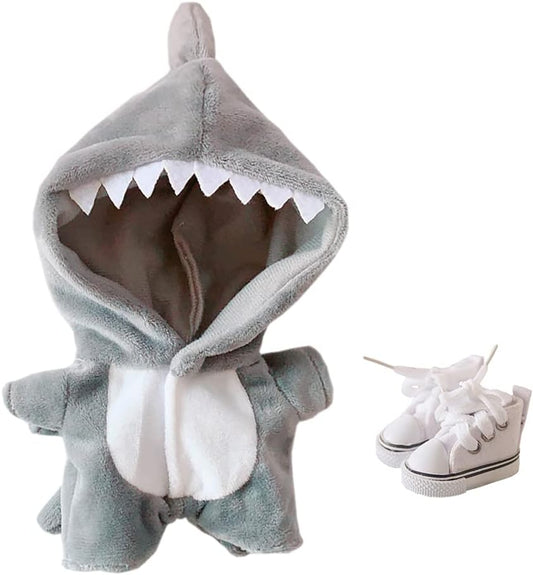 Shark Clothes 17cm(6.7in) Plush Doll Clothes Onesies + Shoe 2-Piece Set Gray Pajamas (Gray)