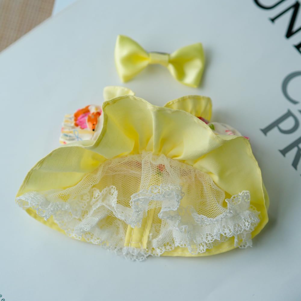 14cm Crybaby Clothes Set, Yellow Dress & Butterfly Hair Clip Set for 14cm Crybaby Accessories Suit, Cute Clothes for Crybaby Dress up with a Unique Style[Doll not Included]