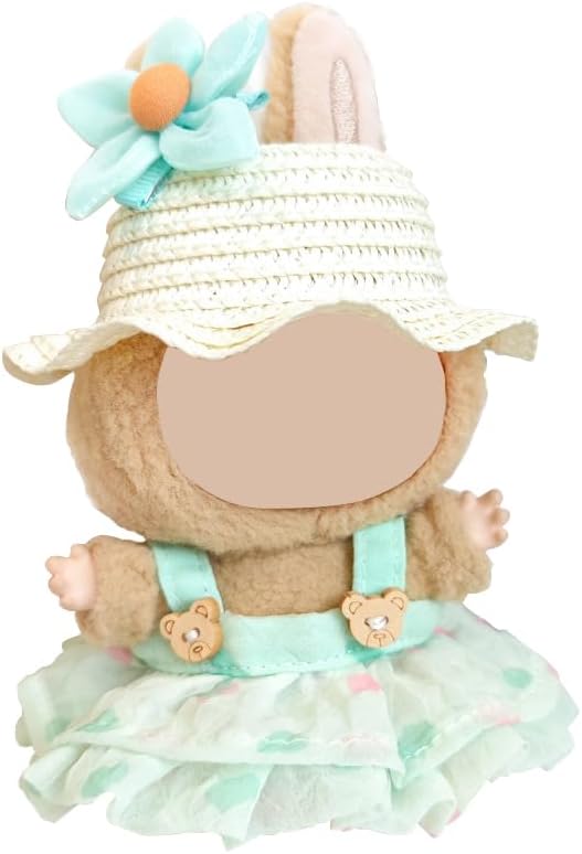 Clothes for Labubu, Dress Outfit Set 3 Pieces Suitable for Labubu Accessories, Dress Up Hats Clothes for Labubu Doll, Compatible with 15cm & 17cm Labubu(No Doll Included) (Green)