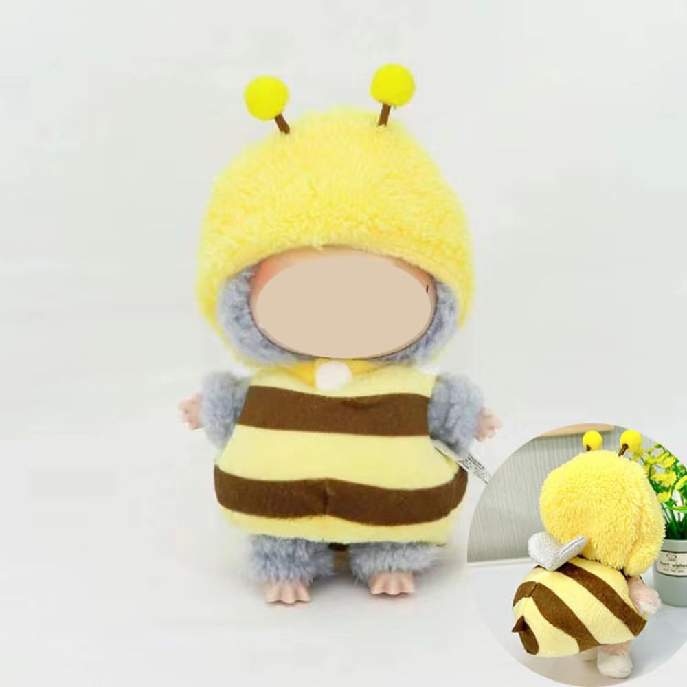 Cute LABUBU The Monster Doll Clothes Set - Fantasy Elf Outfits, Rainbow & Sitting Party Style, Kawaii Overalls + Top (Hamburger)
