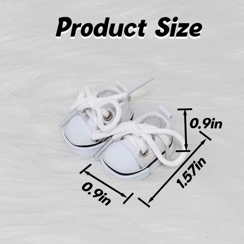 Mini Doll Shoes, 1 Pair Cute Lace Up Canvas Sneakers Compatible for 17cm/15cm Doll Shoes Toy Outfit Accessories(White)