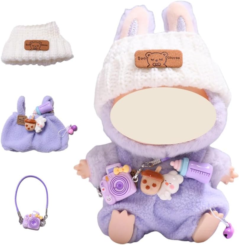 Designed for Labubu-Clothes, High-End Fashion Doll Clothes for Labubu-Accessories (No Doll Included), Outfit Set 5 Pieces Suitable for 15cm & 17cm The Monsters Series (JK-Green)