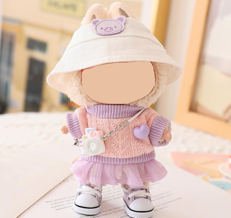 Clothes for Labubu Doll,Clothes for Dolls Accessories, Stylish Kawaii Outfit Set 5 Pieces Suitable for Labubu 15cm 17cm Doll,Doll Clothing Set Replacement (Purple)
