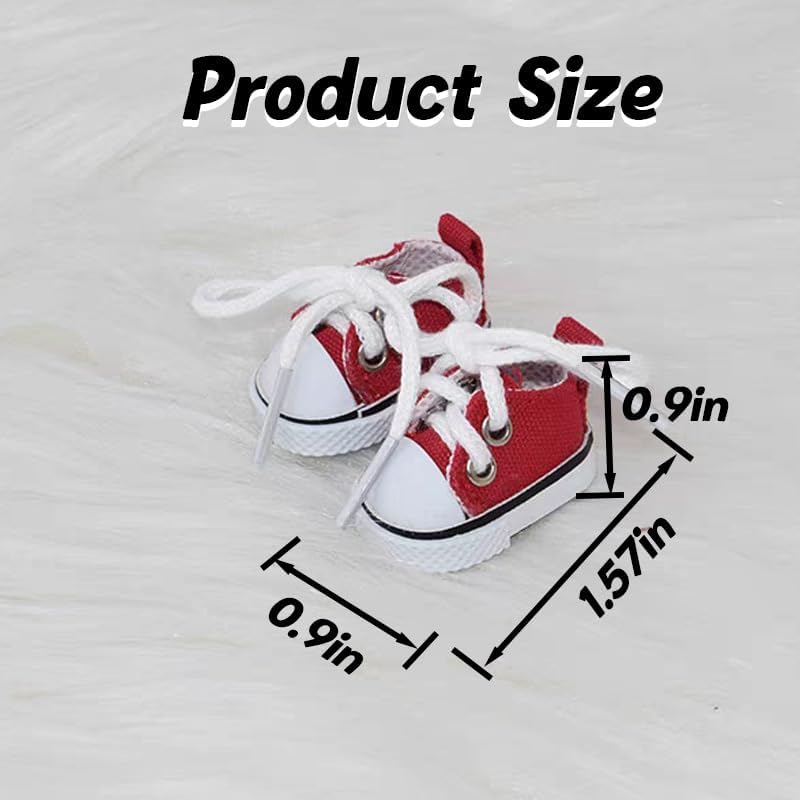 Mini Doll Shoes, 1 Pair Cute Lace Up Canvas Sneakers Compatible for 17cm/15cm Doll Shoes Toy Outfit Accessories(White)