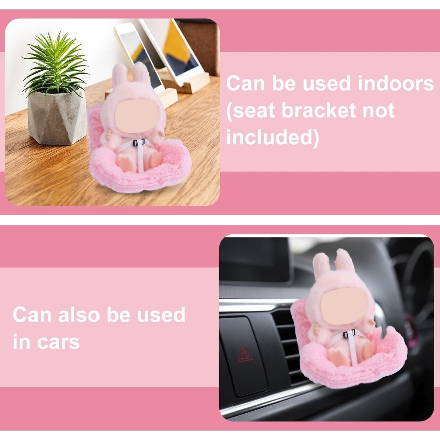 LABUBU CAR SEAT - Cute Soft Furry Cushion Pink Sofa with Car Air Vents Clip