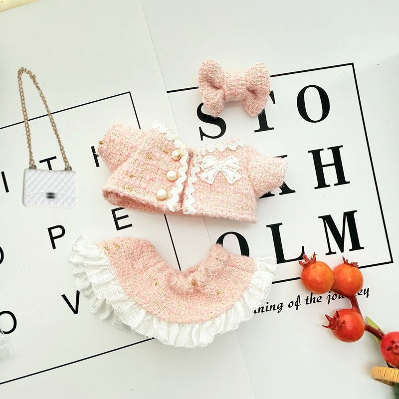 POP MART Labubu 17cm Doll Clothes - Pink Chanel-Style Dress Set w/Keychain for Blind Box Figures (No Doll Included) | Luxury Vinyl Outfit
