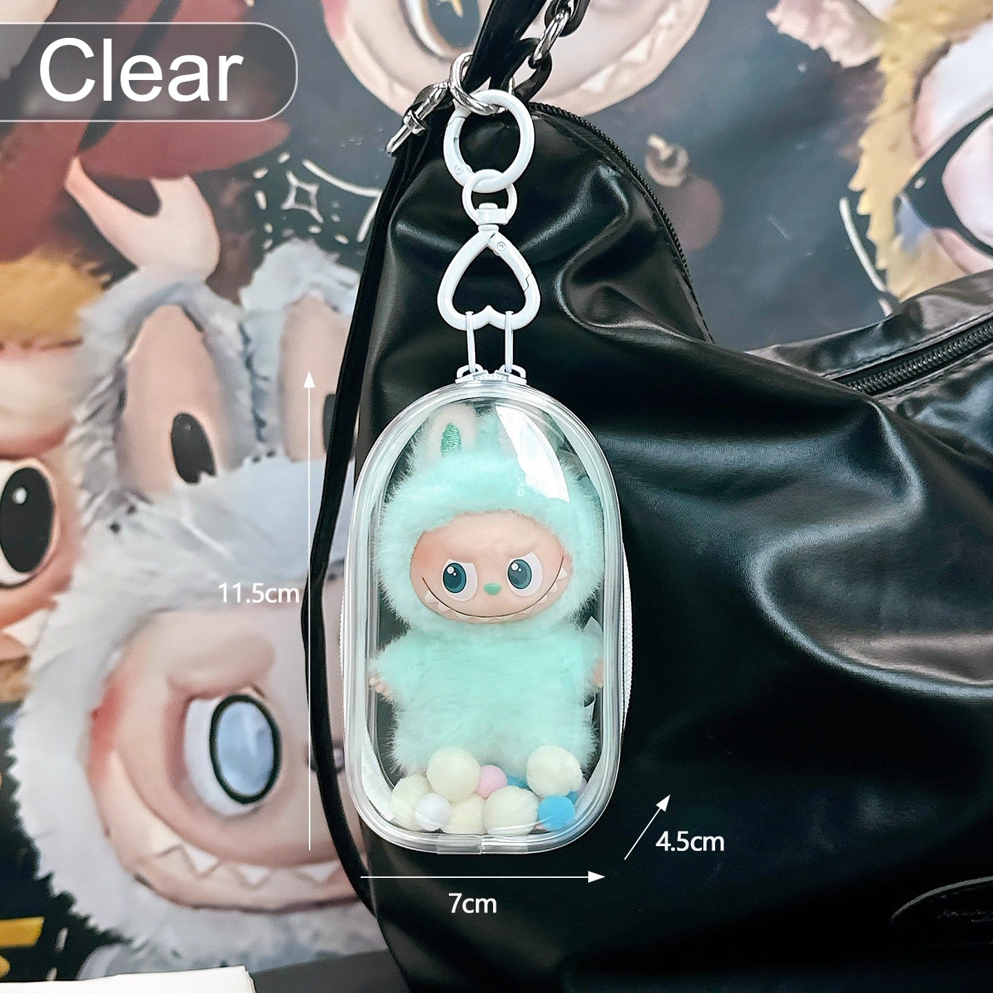 10.5cm Labubu 4th Gen Heart Code Collection Clear Acrylic Protective Case | Hard Shell Dust-Proof Collectible Carrier for Mini Keychain Charms