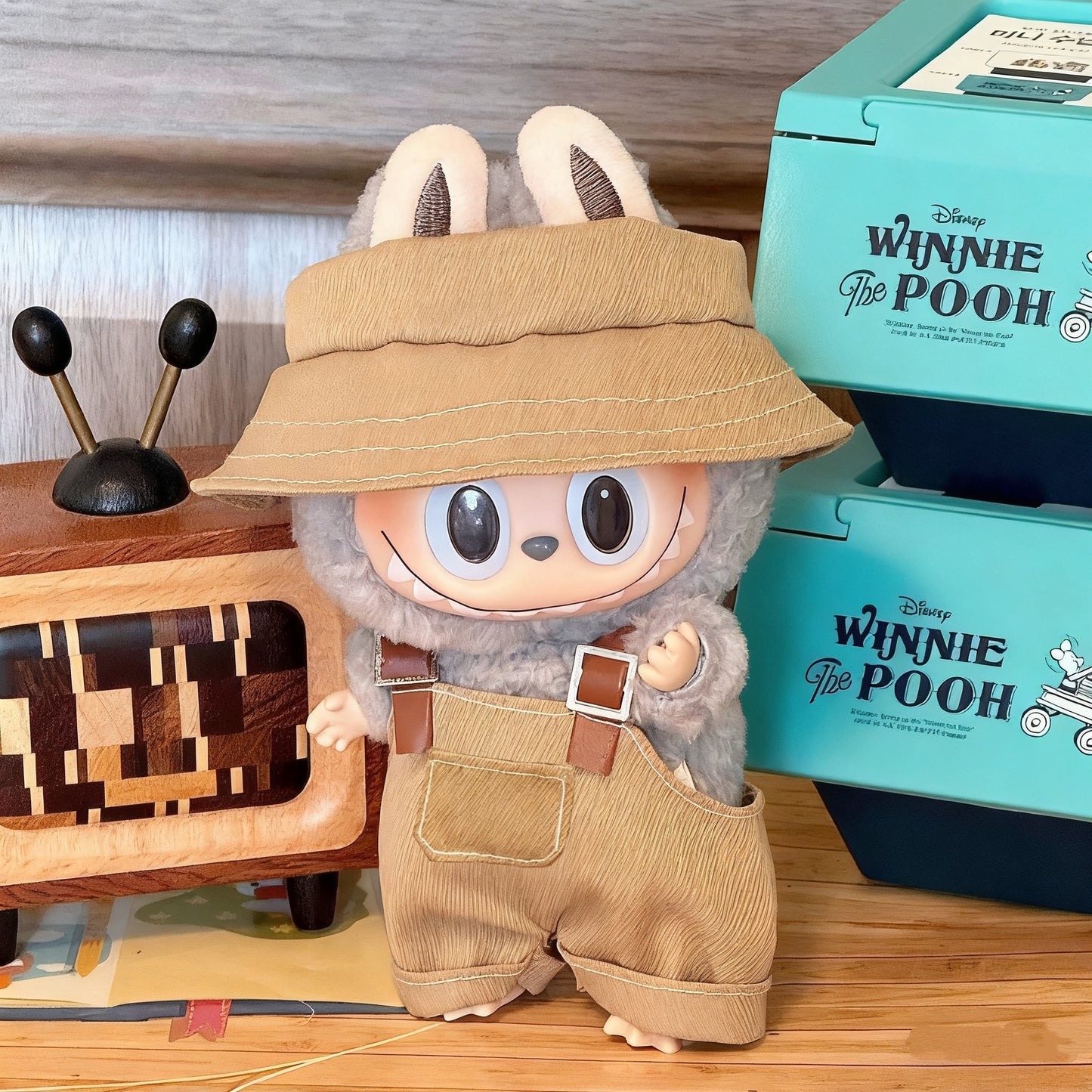 17cm Labubu Gen 1-3 Handmade Brown Set | Hat + Overalls | Clothes Only
