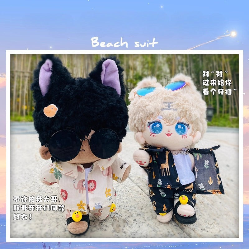 17cm Labubu & 15cm Cotton Doll 5-Piece Beach Outfit Set | Tank Top, Shorts, Jacket, Slippers & Sunglasses