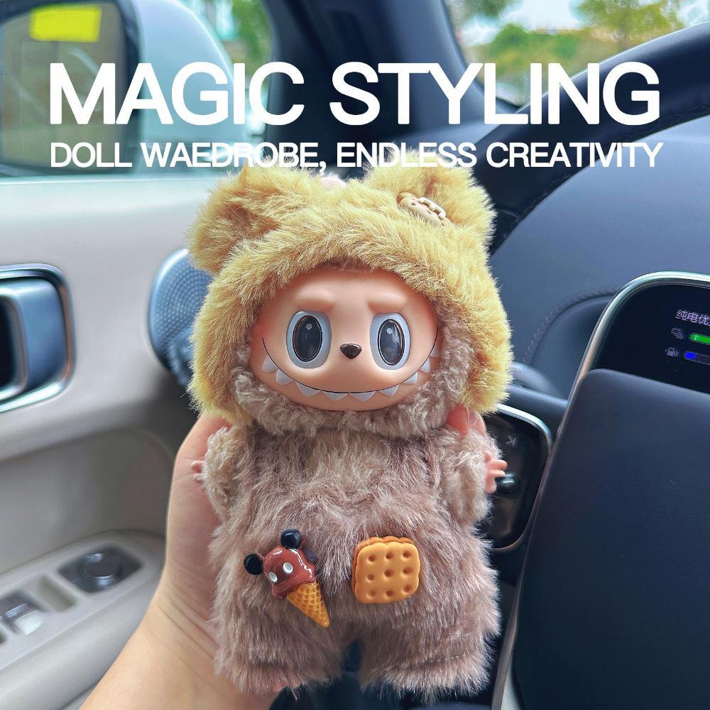 17cm Labubu Gen 1-2 Sandwich Bear Outfit Set | T-Shirt + Overalls | Vinyl/Plush-Compatible Clothes Only for Collectible Dolls