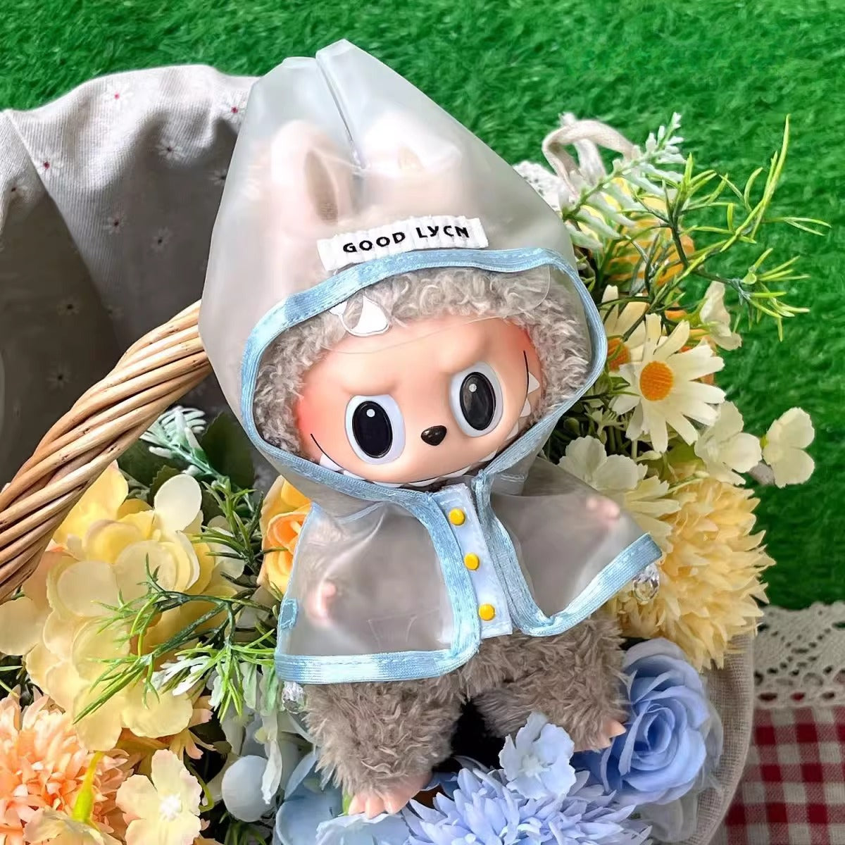 17cm Labubu Cute Clear Minimalist Raincoat Set | Doll Clothes
