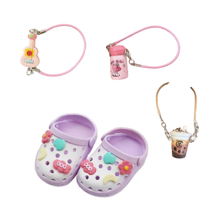 LABUBU Doll Accessories, POP MART 17cm Plush Doll Hole Shoes Length 5.5cm, Doll Slippers Beach Shoes Dress Up (Purple)