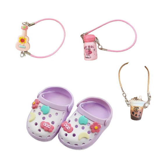 LABUBU Doll Accessories, POP MART 17cm Plush Doll Hole Shoes Length 5.5cm, Doll Slippers Beach Shoes Dress Up (Purple)