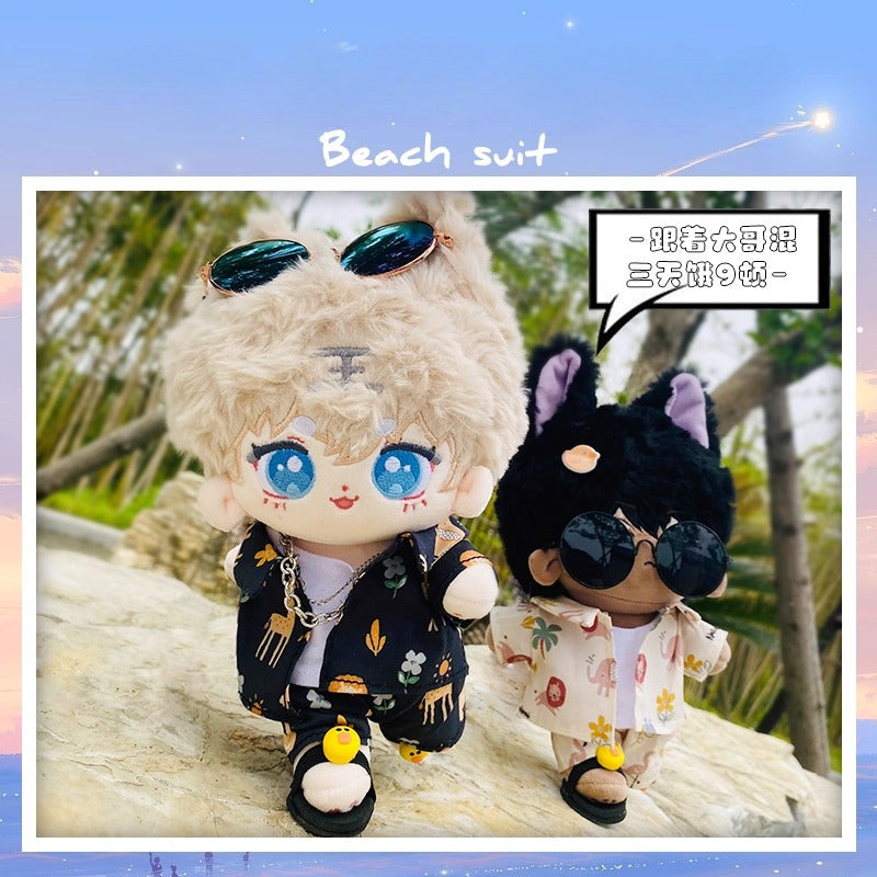 17cm Labubu & 15cm Cotton Doll 5-Piece Beach Outfit Set | Tank Top, Shorts, Jacket, Slippers & Sunglasses