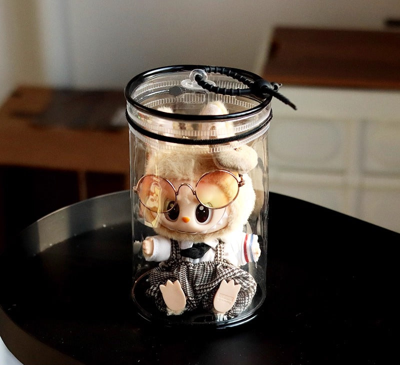 Labubu V1 V2 Vinyl Figure Case - Clear Cylinder Storage & Display Carrier for Doll