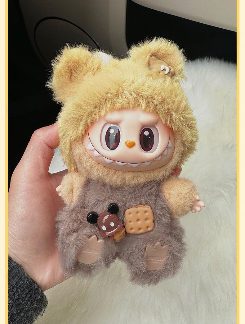17cm Labubu Gen 1-2 Sandwich Bear Outfit Set | T-Shirt + Overalls | Vinyl/Plush-Compatible Clothes Only for Collectible Dolls