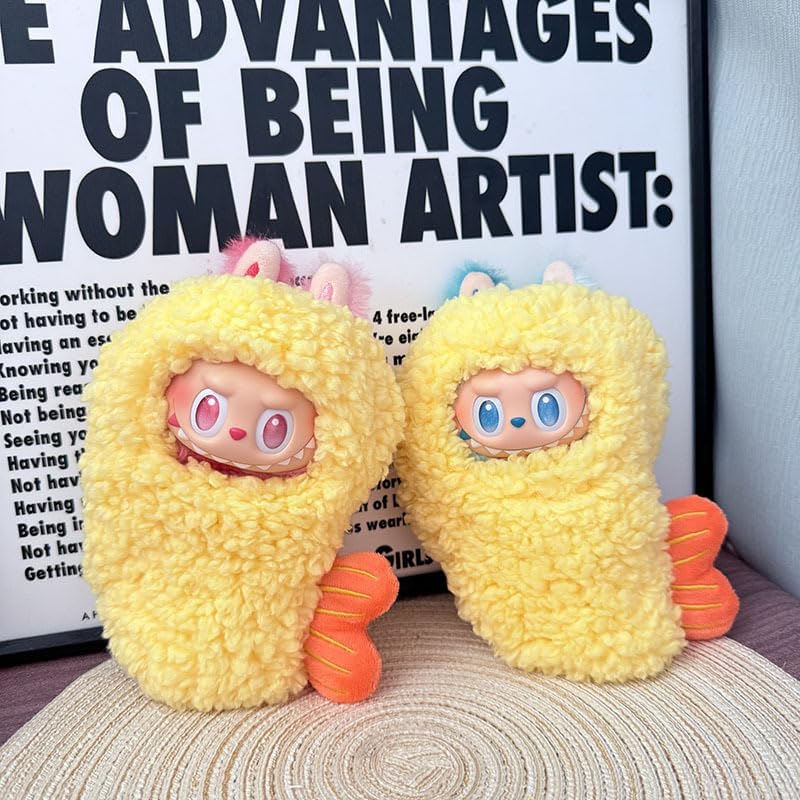 Fried Shrimp Style Jumpsuit Outfit for Labubu Dolls (Gen 1, 2 & 3) – Cute Clothing Set for Mini POP MART Figurines (No Doll Included) (Tender Yellow)