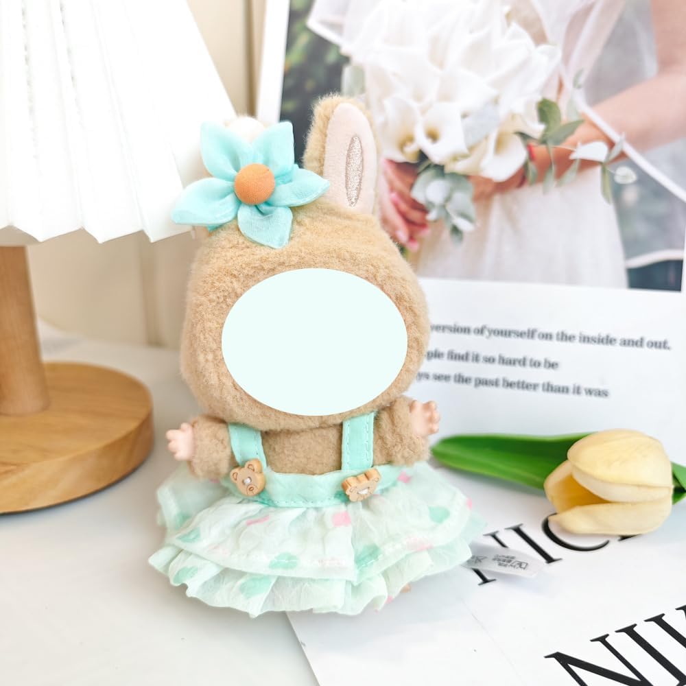 Clothes for Labubu, Dress Outfit Set 3 Pieces Suitable for Labubu Accessories, Dress Up Hats Clothes for Labubu Doll, Compatible with 15cm & 17cm Labubu(No Doll Included) (Green)