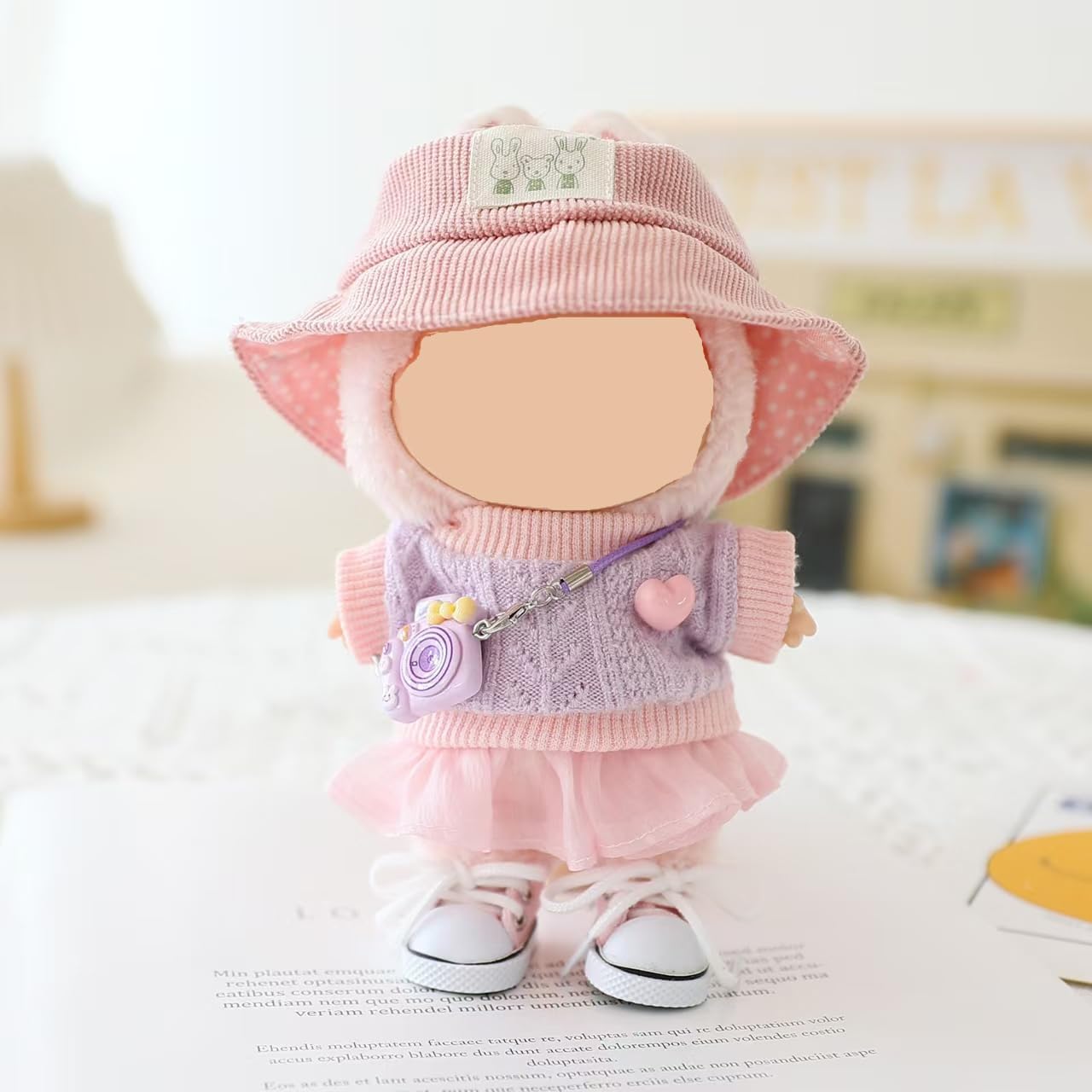 Clothes for Labubu Doll,Clothes for Dolls Accessories, Stylish Kawaii Outfit Set 5 Pieces Suitable for Labubu 15cm 17cm Doll,Doll Clothing Set Replacement (Purple)