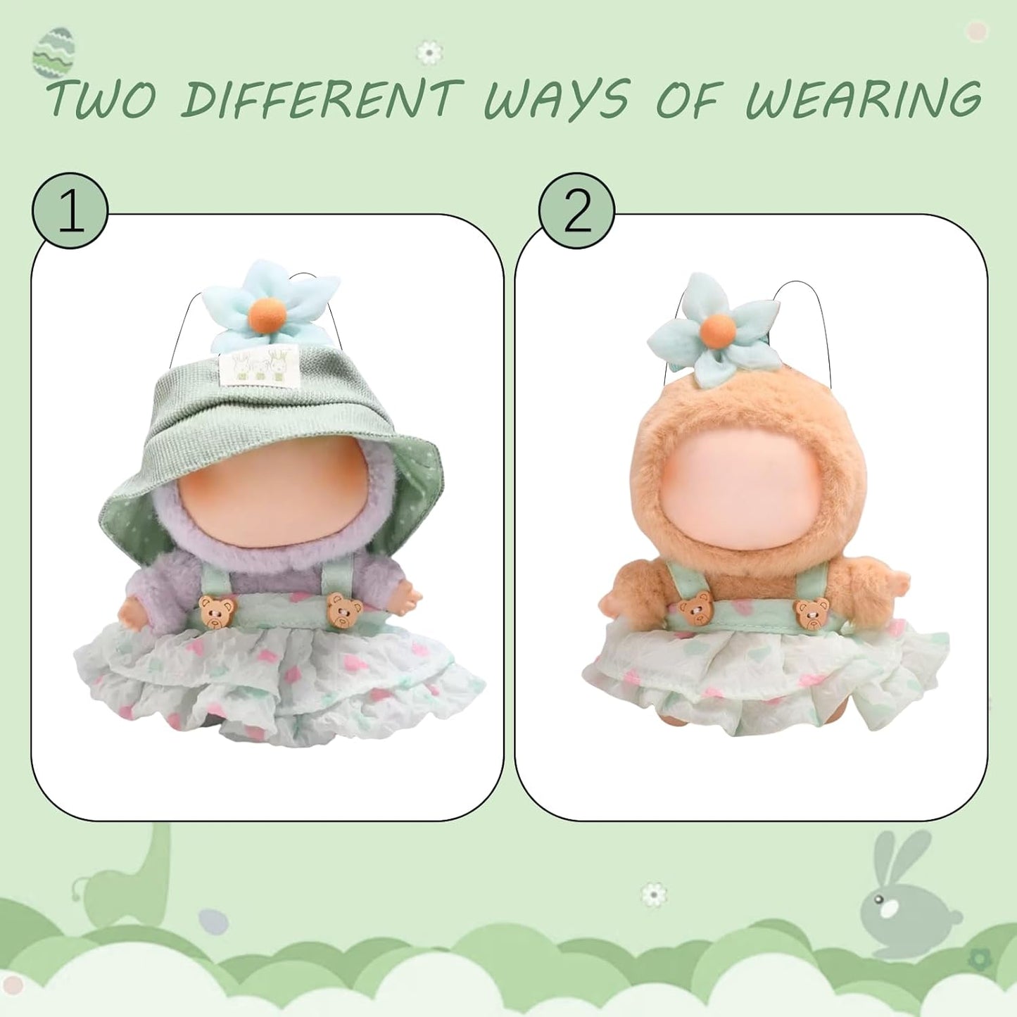 Clothes for Labubu(NO Dolls)，3 Pieces Dress Outfit Set for 6.7inch（17cm） Doll Suit,Clothes Accessories for 1st/2nd/3rd Gen Doll Play，Green Dress Series Is More Healthy and Natural (Green dress)