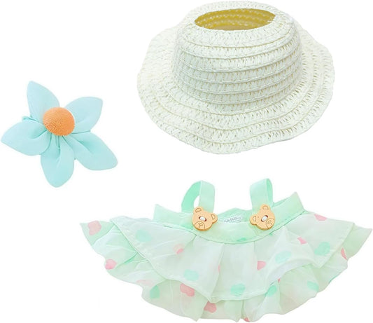 Clothes for Labubu, Dress Outfit Set 3 Pieces Suitable for Labubu Accessories, Dress Up Hats Clothes for Labubu Doll, Compatible with 15cm & 17cm Labubu(No Doll Included) (Green)